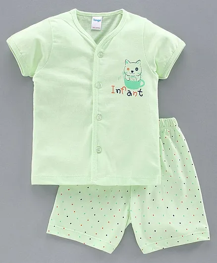 Tango Half Sleeves Night Suit Kitty Print - Green