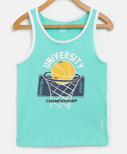 Alcis Sleeveless Basket Ball Printed Tee - Light Blue