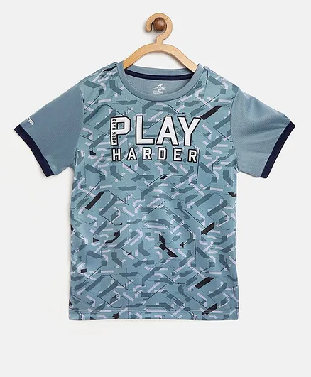 Alcis Half Sleeves Play Harder Printed Tee - Blue