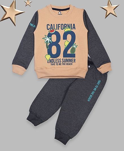 Crazy Penguin Full Sleeves Numbers Printed Sweatshirt With Lounge Pants - Grey