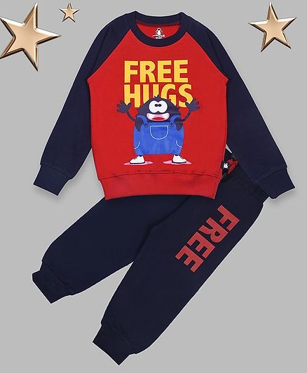 Crazy Penguin Full Sleeves Cartoon Print Sweatshirt With Lounge Pants - Navy Blue