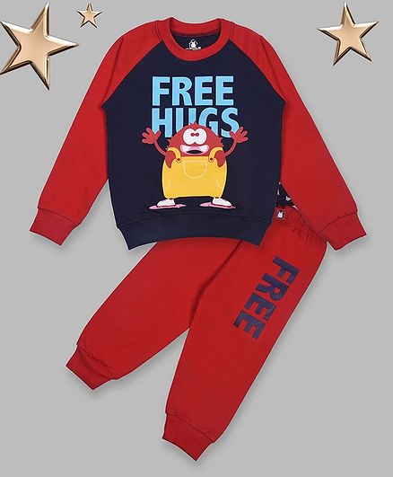 Crazy Penguin Full Sleeves Cartoon Print Sweatshirt With Lounge Pants - Red