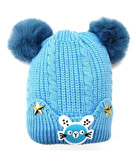 Kid-O-World Star And Fish Patch Pom Pom Cap - Light Blue