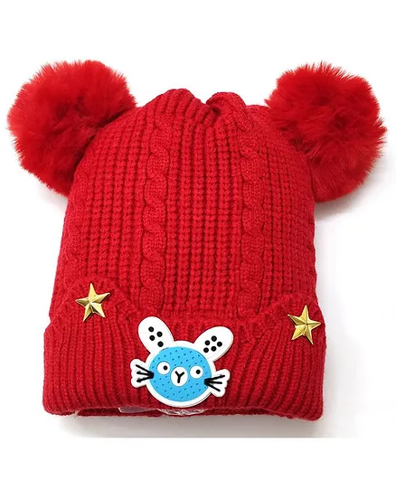Kid-O-World Star And Fish Patch Pom Pom Cap - Red
