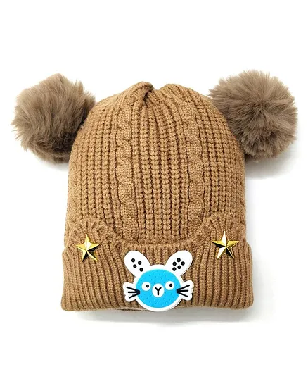 Kid-O-World Star And Fish Patch Pom Pom Cap - Brown