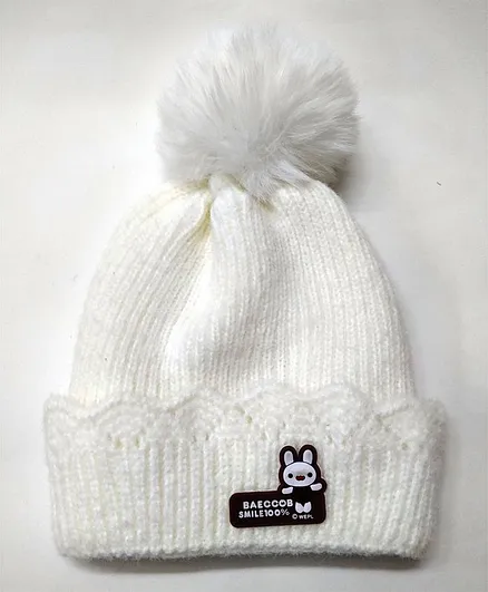 Kid-O-World Knitted Angoora Pom Pom Cap - White