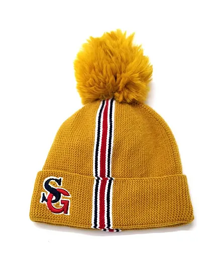 Kid-O-World Striped Sg Embroidered Pom Pom Cap - Circumference - 17cm - Yellow