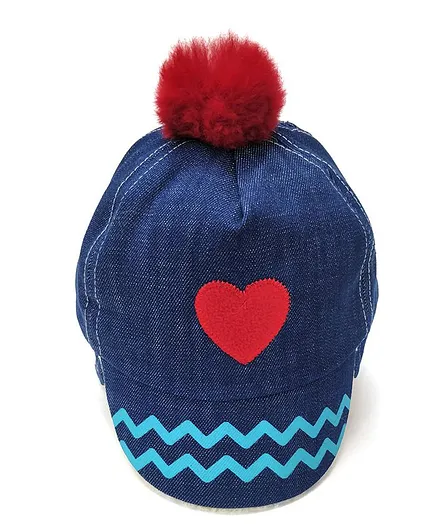 Kid-O-World Heart Patch Denim Cap With Fleece Inner - Blue - Circumference - 16cm