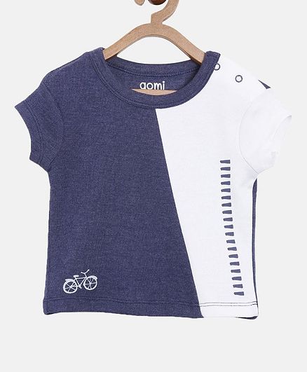Aomi Short Sleeves Cycle Print T-Shirt - Navy Blue