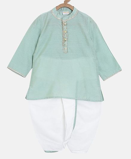 Aomi Solid Colour Full Sleeves Kurta & Dhoti Set - Light Blue