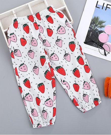 Kookie Kids Full Length Lounge Pants Strawberry Print - Multicolor