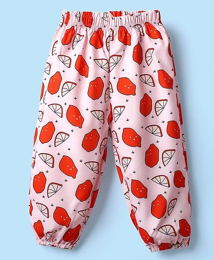 Kookie Kids Full Length Lounge Pant Lemon Print - Red