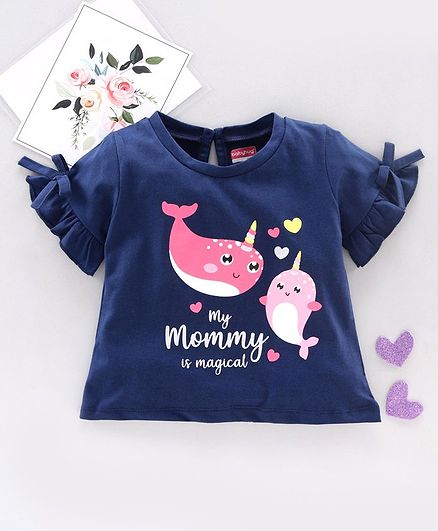 Babyhug Half Sleeves Top Fish Print - Navy