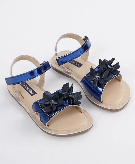 Pine Kids Party Wear Sandals Floral Detail - Blue