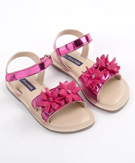 Pine Kids Party Wear Sandals Floral Detail - Pink