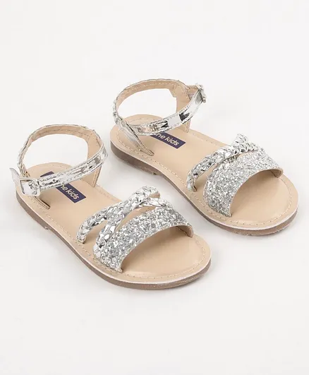 Pine Kids Party Wear Sandals Cutwork Detail - Silver
