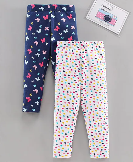 Babyhug Ankle Length Leggings Pack of 2 - Blue White