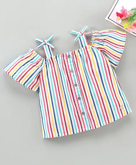 Babyoye Cotton Cold Shoulder Top Striped - Multicolor
