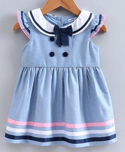 Babyoye Short Sleeves Cotton Blend Frock with Bloomer - Sky Blue