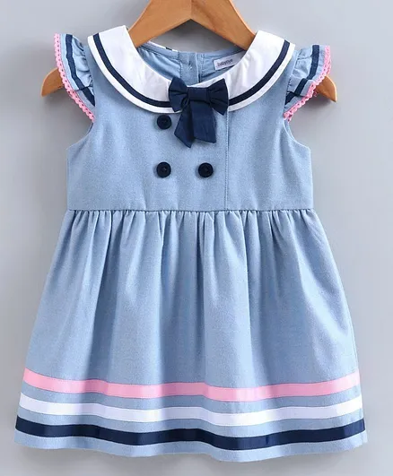 Babyoye Short Sleeves Cotton Blend Frock with Bloomer - Sky Blue