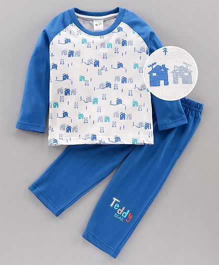 Tango Full Sleeves Tee & Lounge Pant House Print - Blue