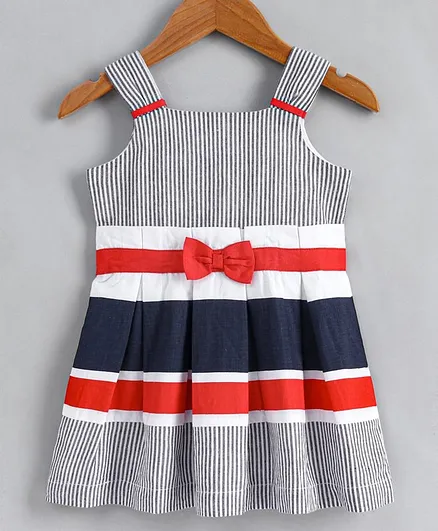 Babyoye Sleeveless Striped Cotton Frock - Blue