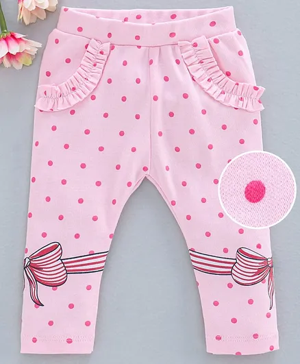 Babyoye Cotton Full Length Leggings Bow & Dot Print - Pink