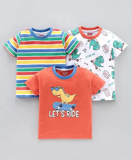Babyhug Half Sleeves Biowashed Tee Pack of 3 - Orange