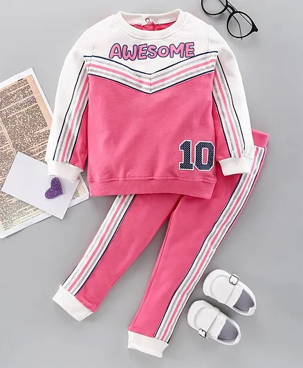 Babyhug Full Sleeves Tee & Lounge PAnt Awesome Print - Pink White