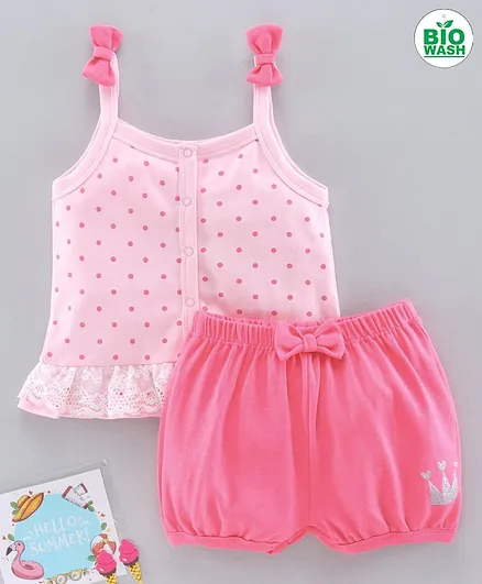 Babyoye Sleeveless Top and Bloomer Set Dots Print - Pink