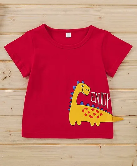 Kookie Kids Half Sleeves Tee Dino Print - Red