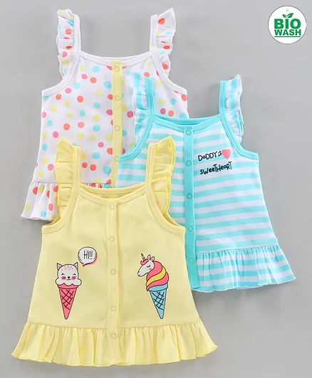 Babyoye Flutter Sleeves Cotton Jhablas Pack of 3 - Yellow Blue White