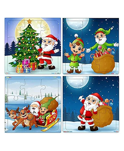Fiddlys Wooden Christmas Theme Jigsaw Puzzle Pack of 4 - 9 Pieces Each