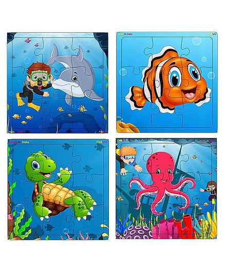 Fiddlys Wooden Sea World Jigsaw Puzzle Pack of 4 - 9 Pieces Each
