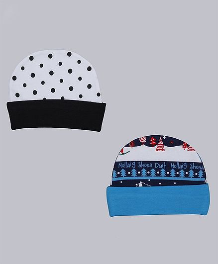 Grandma's Printed Caps Set of 2 White Blue - Diameter 10.5 cm