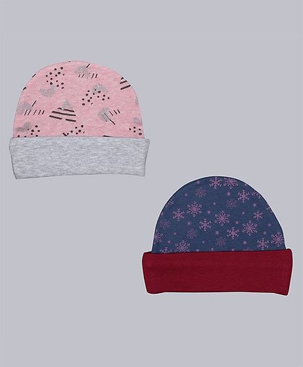 Grandma's Baby Cap Heart Print Blue Pink Pack of 2 - Diameter 10.5 cm