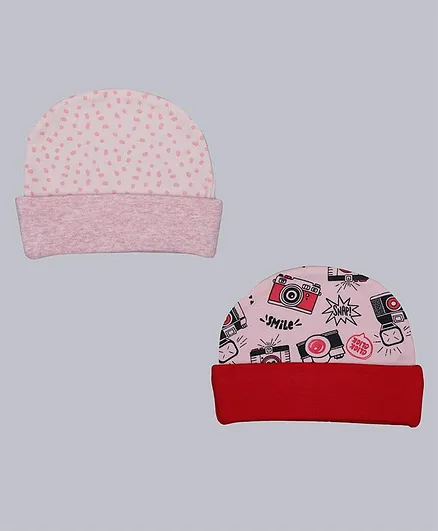 Grandma's Baby Cap Camera Print Pink Pack of 2 - Diameter 10.5 cm