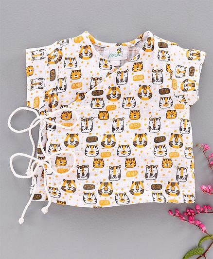 Keebee Organics Short Sleeves Tiger Print Muslin Vest - White