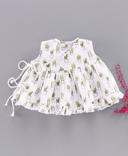 Keebee Organics Sleeveless Cactus Printed Dress - White