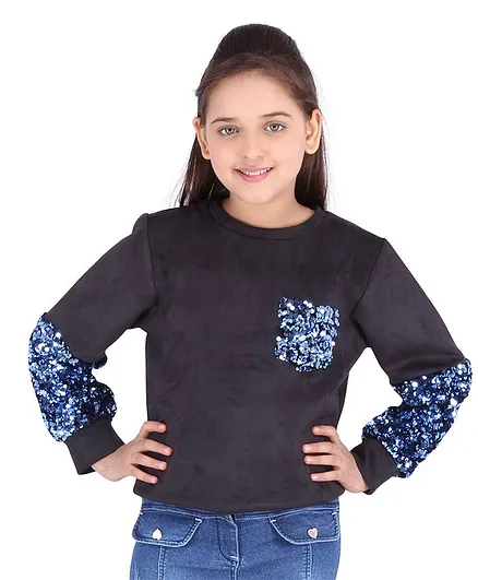 Cutecumber Full Sleeves Sequin Detailing Sweatshirt - Blue
