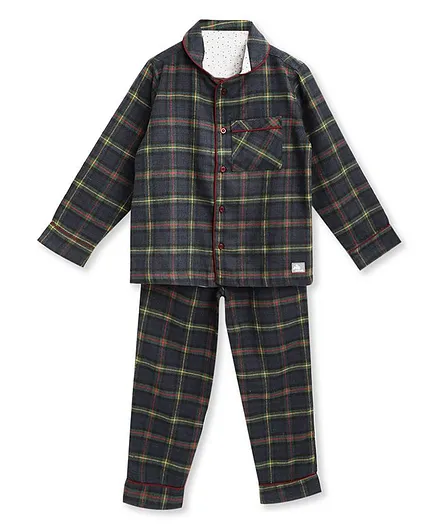 Cherry Crumble By Nitt Hyman Full Sleeves Checkered Night Suit - Navy Blue