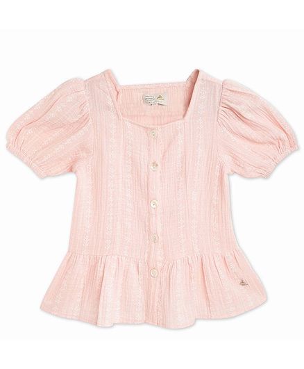 Cherry Crumble By Nitt Hyman Half Sleeves Peplum Top - Peach