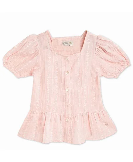 Cherry Crumble By Nitt Hyman Half Sleeves Peplum Top - Peach