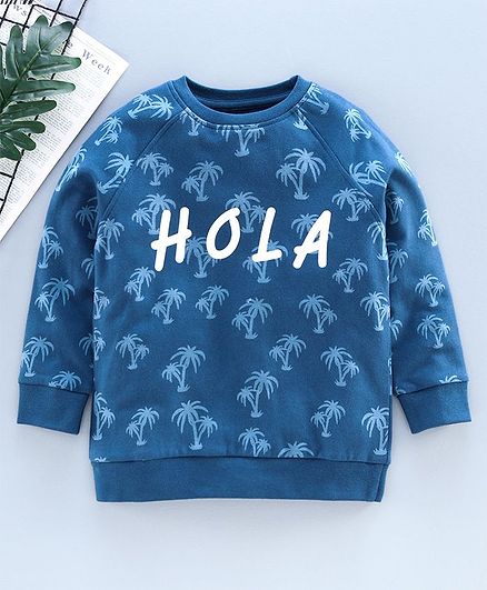 Ventra Full Sleeves Hola Printed Sweatshirt - Blue