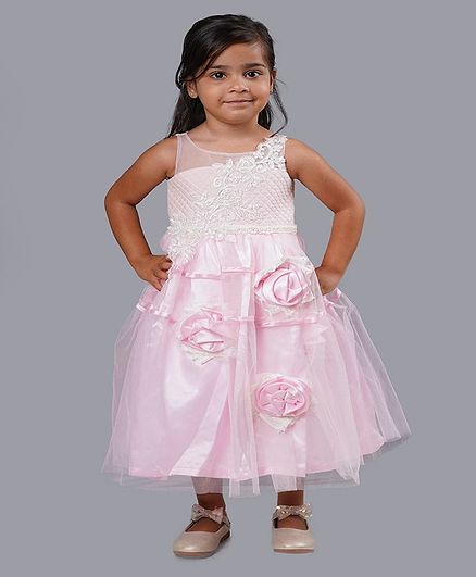 PinkCow Flower Embellished Sleeveless Gown - Pink