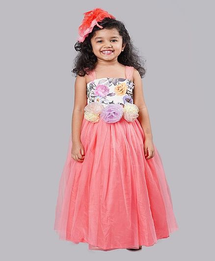 PinkCow Flower Print Sleeveless Gown - Peach