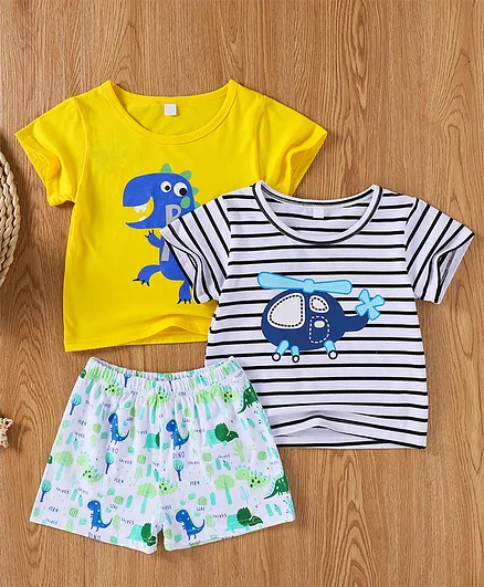Kookie Kids Half Sleeves Tee And Shorts Set Pack of 3 - Multicolor