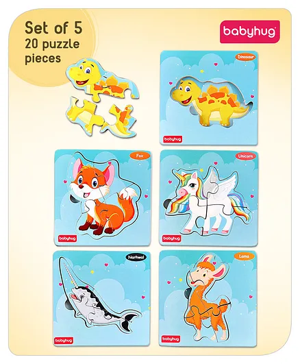 Babyhug Blossoms Fictional Animals Theme Wooden Board Puzzles Set of 5 - 4 Pieces each