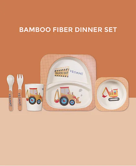Polka Tots Bamboo Fiber 5 Piece Feeding Set - Peach