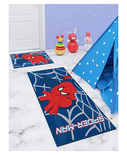 Athom Trendz Marvel Spider Man Runner Carpet & Doormat Combo - Blue